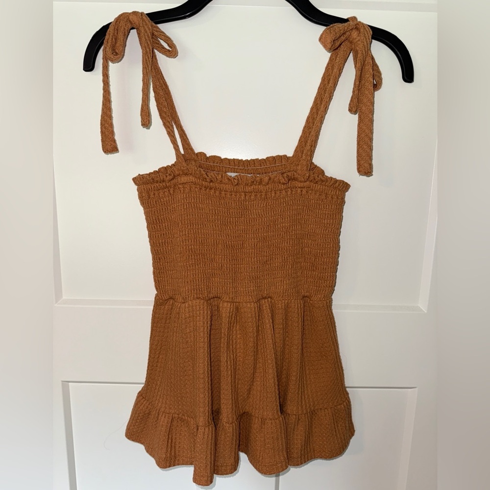 Paper Crane Tan Ruffled Tank Top